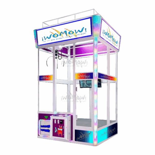 MAQUINA JUMBO LOGO WOMOW AGUA TRANSPARENCIA Máquina de garra jumbo atrapa peluches